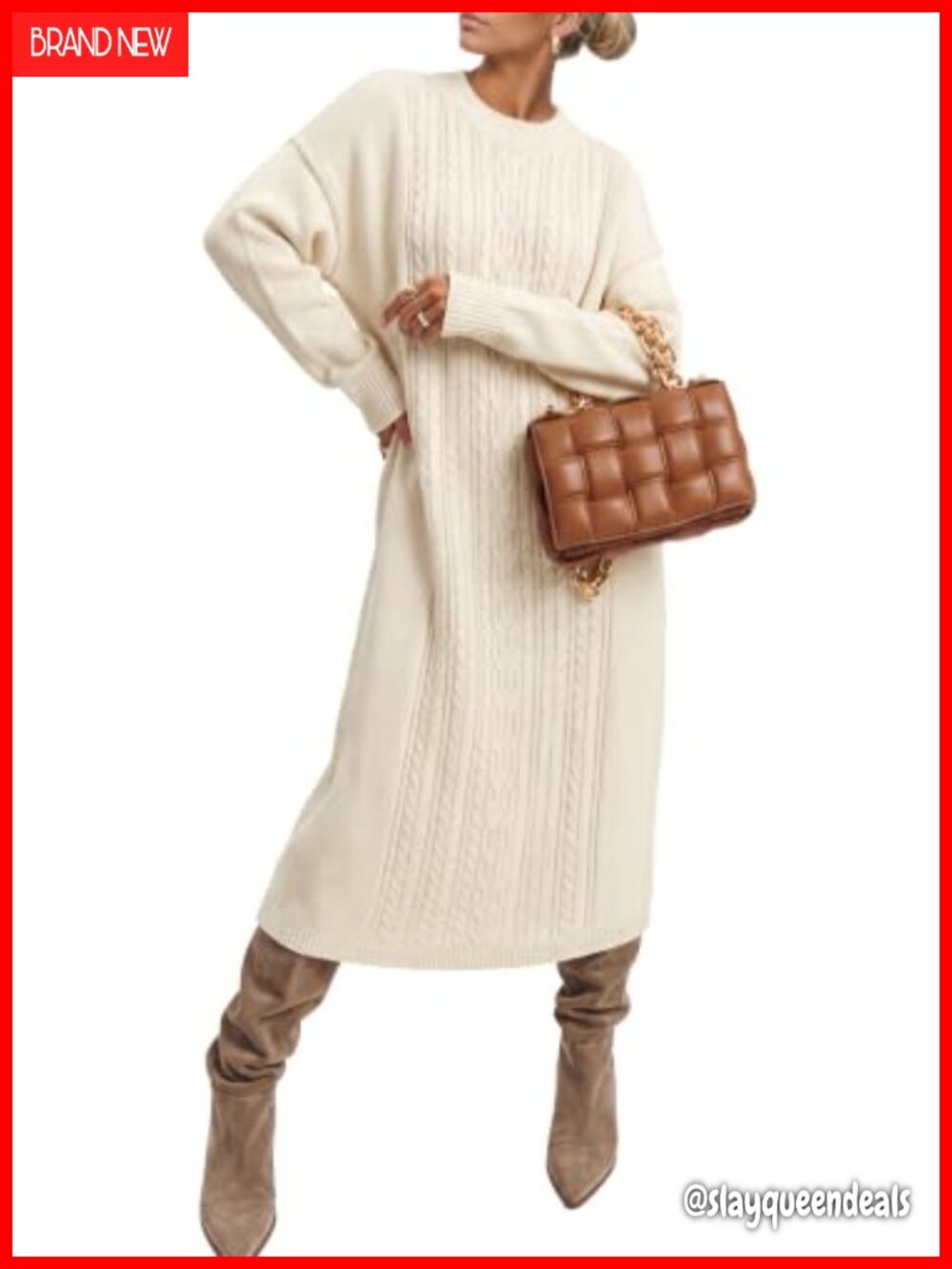 Wool Blend Oversized Sweater Dress Cable Knit Midi Fall Winter
